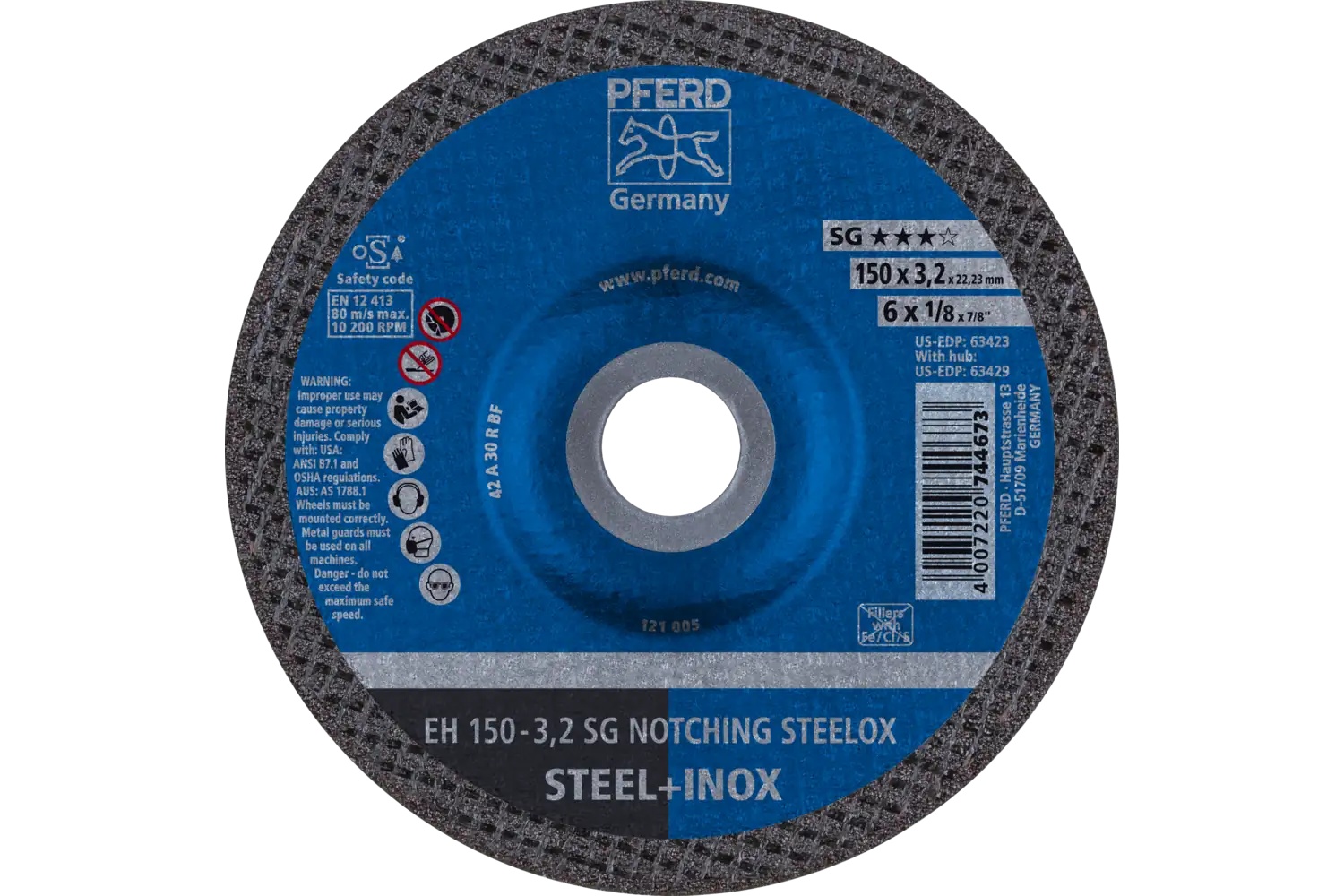 Picture of Pferd Grinding Wheel, 6" X 1/8 X 7/8, Sg Notching Steelox, T27, Aluminum Oxide